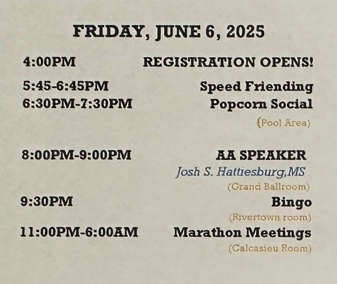 Friday June 6 2025 Schedule